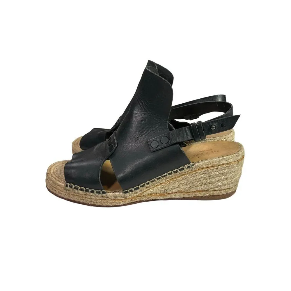 Rag & Bone Sayre Leather Espadrille Wedge black Sandals Wedge Size‎ 37.5 7.5